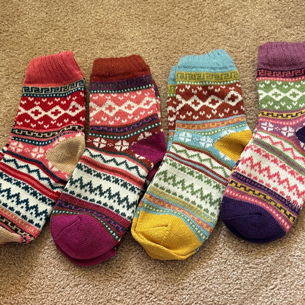 Vibrant Wool FairIsle Geometric Patterned Socks Set